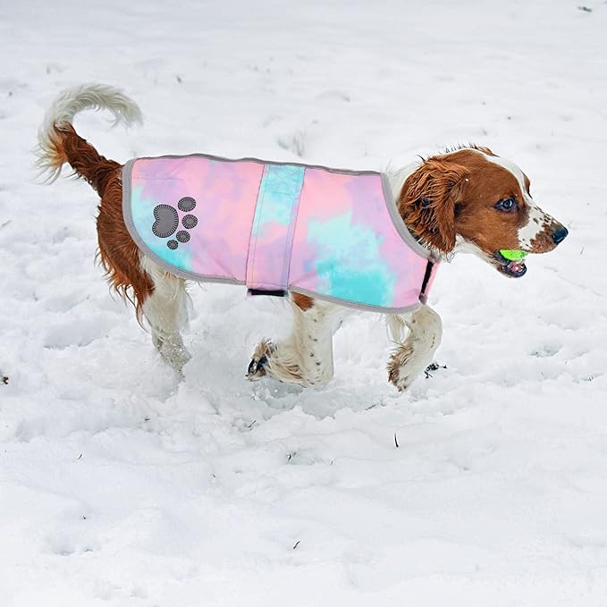 Queenmore Dog Winter Coat, Cold Weather Polyester Jacket for Dogs, Waterproof Reflective Reversible, for Small, Medium and Large Dogs (Tie-Dye, M)