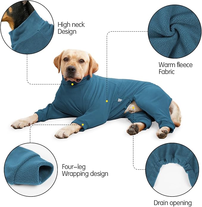 Dog Winter Coat for Small Medium Large Dog Run Walk Sleep Pet Warm Fleece Sweater & Windproof Pajamas Snow Jacket Large Turquoise