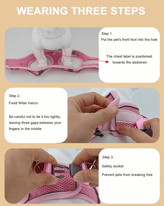 L Red Soft Mesh Dog Harness and Leash Set,No Escape Puppy Harnesses for Training Walking， Reflective Adjustable Puppy Vest for Small Medium Dogs, Cats (Red, L)