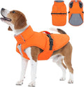 IECOii Large Dog Coat - Reflective, Adjustable & Windproof, Warm Vest for Corgi & Beagle & French Bulldog, Waterproof Fleece Lined Jacket for Hiking, Quick Snap Buckles, Orange, Size L