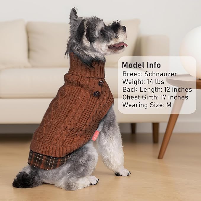 KYEESE Dog Sweater Thick Pet Coat for Fall Winter Cold Weather Stretchy Knitwear Cat Clothes with Gingham Patchwork Soft Pullover Dog Sweaters for Medium Dogs Boy Warm Turtleneck Medium Dogs Sweater