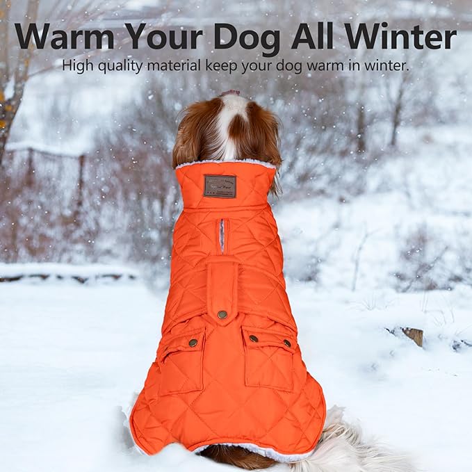 KYEESE Dog Coat Waterproof Cat Clothes for Cold Weather Windproof Pet Sweater with Fleece Lined Thick Dog Coats for Medium Dogs Soft Dogs Jacket with Pocket Warm Pet Winter Puffer Coat with Leash Hole