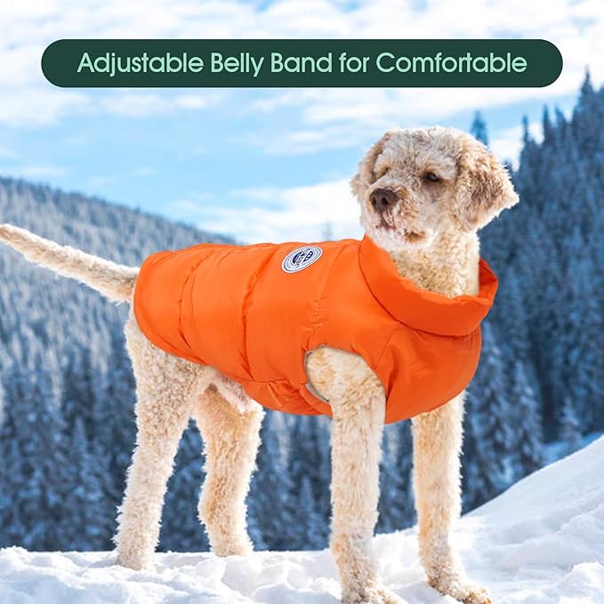 Kuoser Dog Coat Warm Dog Puffer Jacket, Windproof Dogs Padded Vest Lightweight Cold Weather Coats Pet Snowsuit Soft Puppy Winter Clothes for Extra Large Dogs, Button Design, Easy On/Off, Orange 2XL
