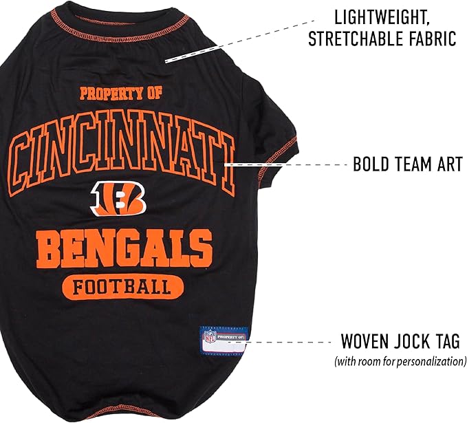 NFL Cincinnati Bengals Dog T-shirt Small. - Licensed Shirt for Pets Team Colored with Team Logos- Premium Stretchable Materials for the comfort of your Dog & Cat