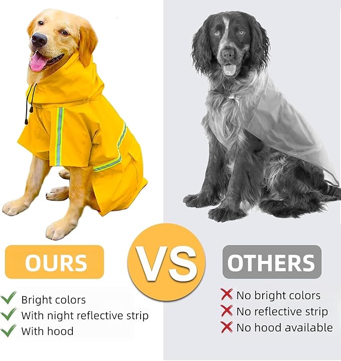 Reflective Strip Dog Raincoat, Ultra - Light Breathable Waterproof Rain Jacket with Hood, Adjustable Sizes for Small/Medium/Large Dogs, (5XL)