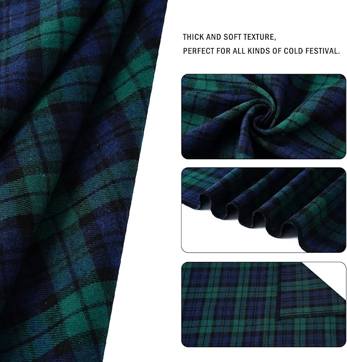 E-Clover Christmas Dog Bandanas Boy & Matching Scrunchie Set Plaid Dog Scarf Kerchief for Medium Large Dog Pet Bandana Owner Gifts Blue Green Fall