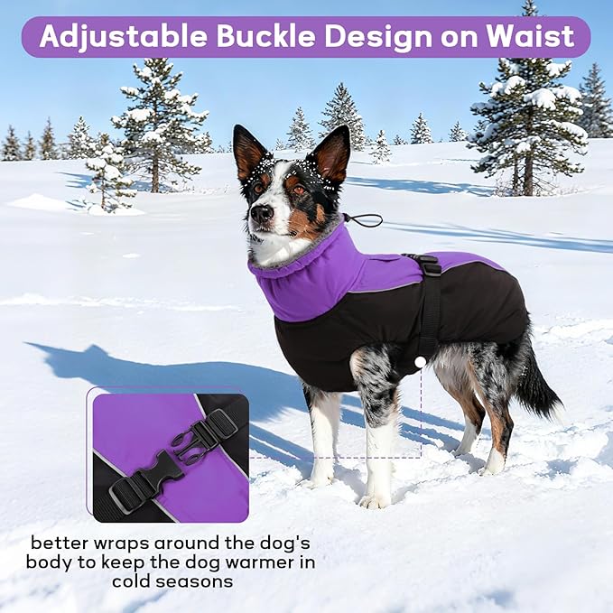IDOMIK Dog Winter Coat, Reflective Waterproof Dog Jacket for Cold Weather, Warm Pet Coats for Small Medium Large Dogs, High Collar Doggy Fleece Snow Jacket, Winter Vest with Adjustable Buckle,XXL