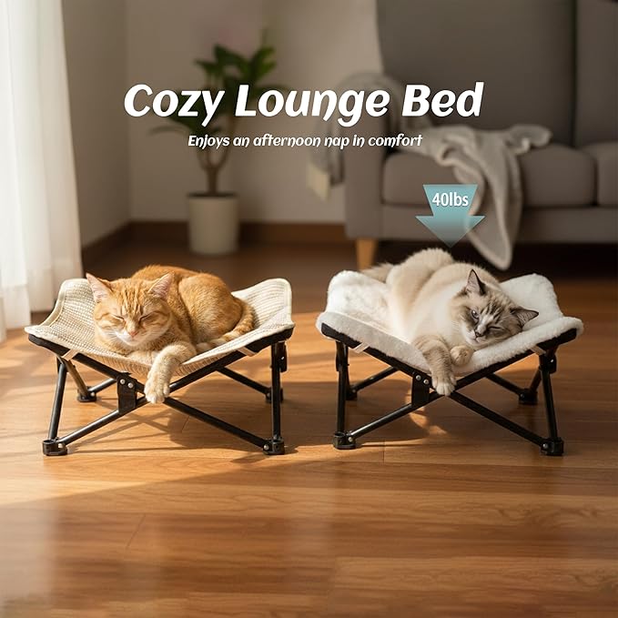 PETKARAY Foldable Sisal Cat Scratcher Bed, Sisal Scratching Pad with Raised Metal Frame, Elevated Cat Hammock Chair for Indoor Cats