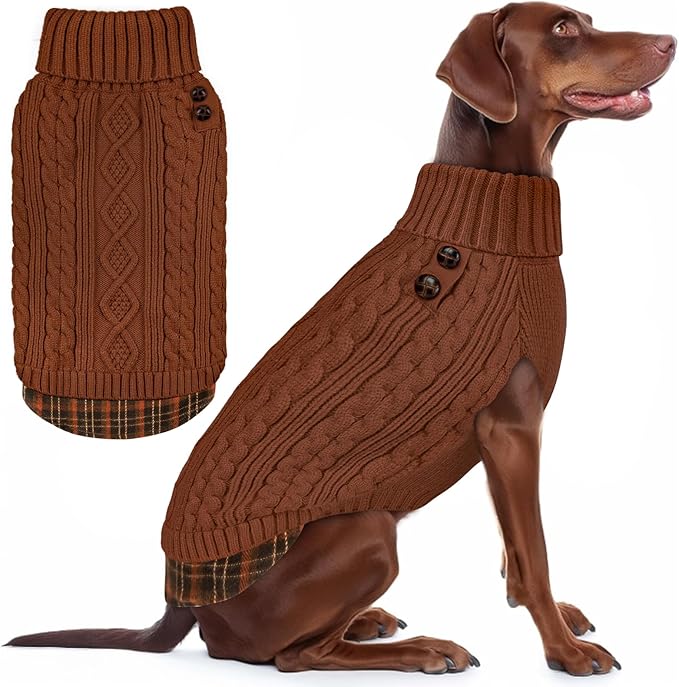 KYEESE Dog Sweater Soft Pullover Dog Sweaters for Large Dogs Comfy Pet Coat for Fall Winter Cold Weather Stretchy Knitwear Cat Clothes Warm Turtleneck Large Dogs Sweater with Gingham Patchwork