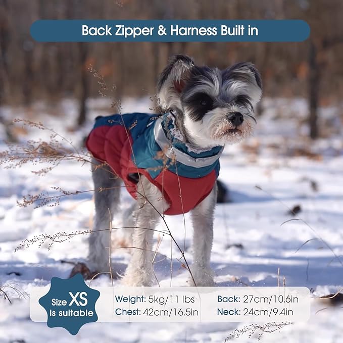 FUAMEY Dog Coat for Large Dogs,Waterproof Dog Winter Jacket with Harness Built in Puppy Cold Weather Coats Reflective Pet Vest with Zipper Warm Fleece Dogs Snowsuit Windproof Dark Blue XXL