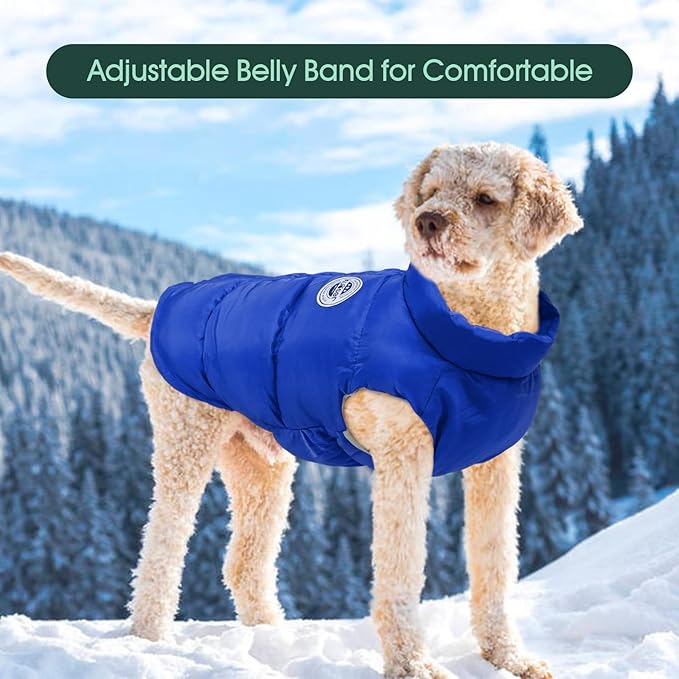 Kuoser Dog Coat Warm Dog Puffer Jacket, Windproof Dogs Padded Vest Lightweight Cold Weather Coats Pet Snowsuit Soft Puppy Winter Clothes for Large Dogs, Button Design, Easy On/Off, Blue XL