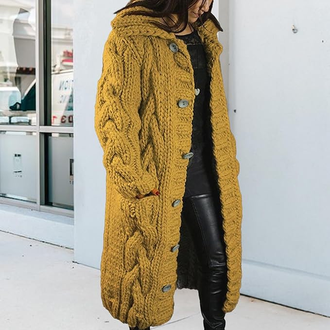 LOAIHA Women Chunky Cable Knit Long Sleeve Cardigan Fall Winter Trendy Oversized Button Down Sweaters Outerwear with Pocket