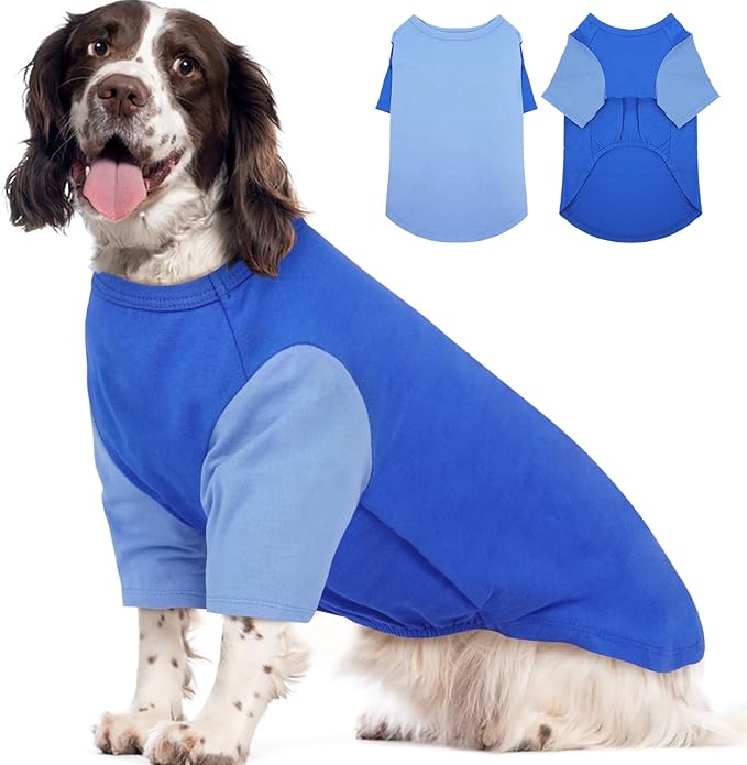 2 Pack Dog Shirt for Large Dogs XXL - Soft Breathable Cotton Tees, Freedom of Movement Prevents Overheating Dog Clothes for Border Collie, Pitbull, Boxer, Hiking, Play, Casual Wear, Blue