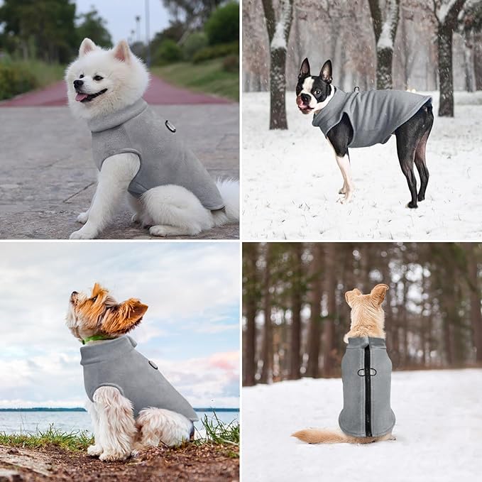 Idepet Dog Fleece Vest Sweater Zip Up Warm Pullover Dogs Jacket with D-Ring Leash Winter Cold Weater Coat Pet Sweatershirt Clothes Hoodie for Small Medium Dogs Boy Girl (Gray, M)