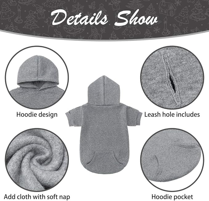 KOOLTAIL Basic Dog Hoodie - Soft and Warm Dog Hoodie Sweater with Leash Hole and Pocket, Dog Winter Coat, Cold Weather Clothes Sweatshirt for Small Medium Large Dogs Puppy Cat Boys Girls Grey XL/XXL