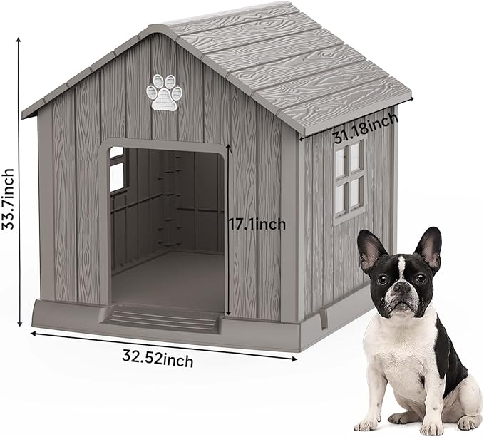 EasyUp Dog House Outdoor Indoor,Dog House Weatherproof Resin Shelter with Air Vents and Elevated Floor for Small Medium Large Dogs,Easy Clean and Assemble(31.18 * 33.7 * 32.52in,Coffee)