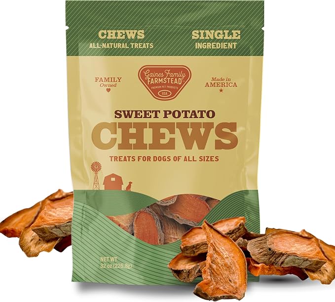 Gaines Family Farmstead Sweet Potato Chews for Dogs - 32 oz Bag, Single Ingredient, Sweet Potato Dog Treats, High Fiber, Grain-Free, Rawhide Alternative, Vitamin-Rich, Made in USA