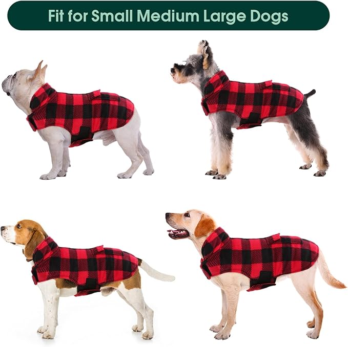 Kuoser Dog Winter Coat, Windproof Dog Fleece Jacket British Style Plaid Cold Weather Doggie Vest Coats, Reversible Cozy Warm Puppy Clothes Pet Apparel for Small Dogs XS