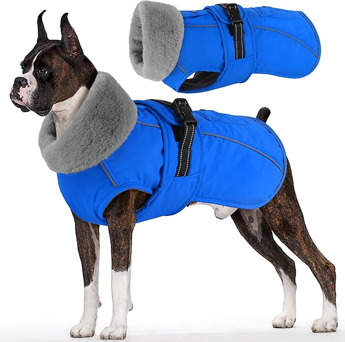 Dogcheer Dog Coat with Pocket, Waterproof Dog Jacket with Adjustable Buckle, Reflective Puppy Winter Coat Warm Turtleneck Fleece SnowJacket for Small Medium Large Dogs - Blue M