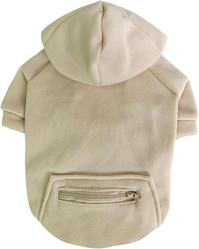Jecikelon Pet Dog Cold Weather Coat with Pocket Winter Dog Hoodie Warm Puppy Clothes for Small Dogs Chihuahua Clothing (Beige, X-Large)