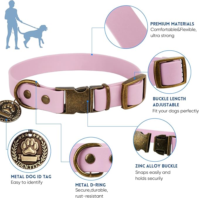 Wisedog Dog Collar and Leash Set, Waterproof Adjustable Puppy Collars with Cute Tag 6FT Dog Leash with Poop Bag for Small Medium Large Dogs (XS, Pale Pinkish Purple)