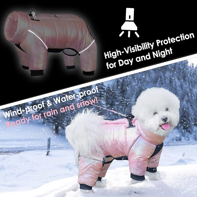 AOFITEE Dog Coat, Waterproof Dog Winter Jacket, Warm Fullbody Small Dogs Snowsuit, Winter Coat for Small Dogs, Zip Up Pet Puffer Jacket Fleece Vest, Outdoor Reflective Pet Snow Jackets, Pink XL