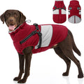 SUNFURA Dog Jacket, Large Dog Coat with Harness Built in, Warm Pet Winter Jacket Zippered Snow Coat with Furry Collar, Waterproof Fleece Snowsuit for French Bulldog, Burgundy L