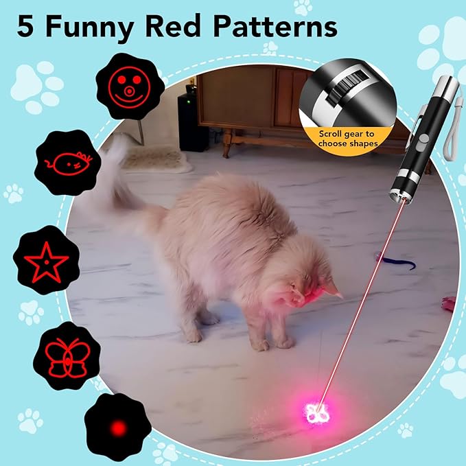 Cat Toy Pointer, 2 Pieces, USB Rechargeable with 7 Adjustable Patterns, Interactive Chase Toys for Indoor Cats & Dogs, Training & Exercise Fun (Black)