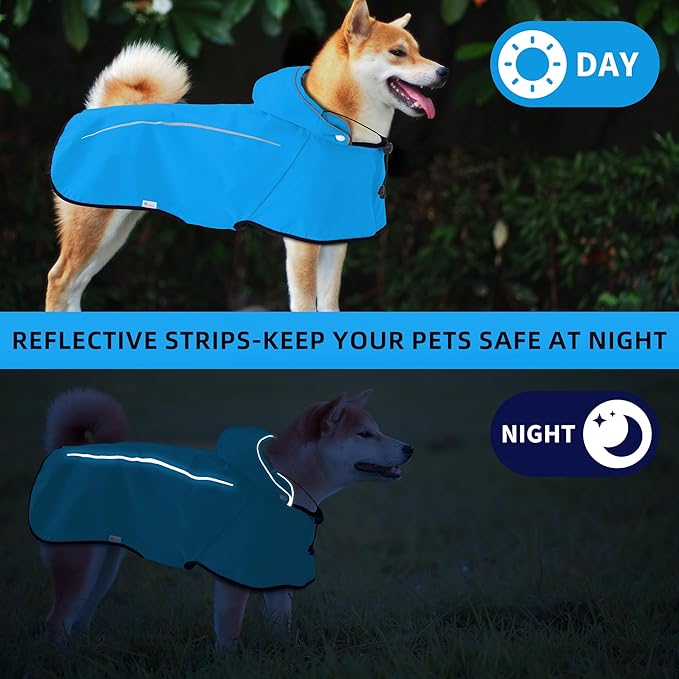 Mile High Life Dog Raincoat, Adjustable Waterproof Pet Rain Jacket, Reflective Hooded Poncho for Small Medium Large Dogs, Lightweight Breathable Pet Rain Coat (Blue,S Chest 18"-22")