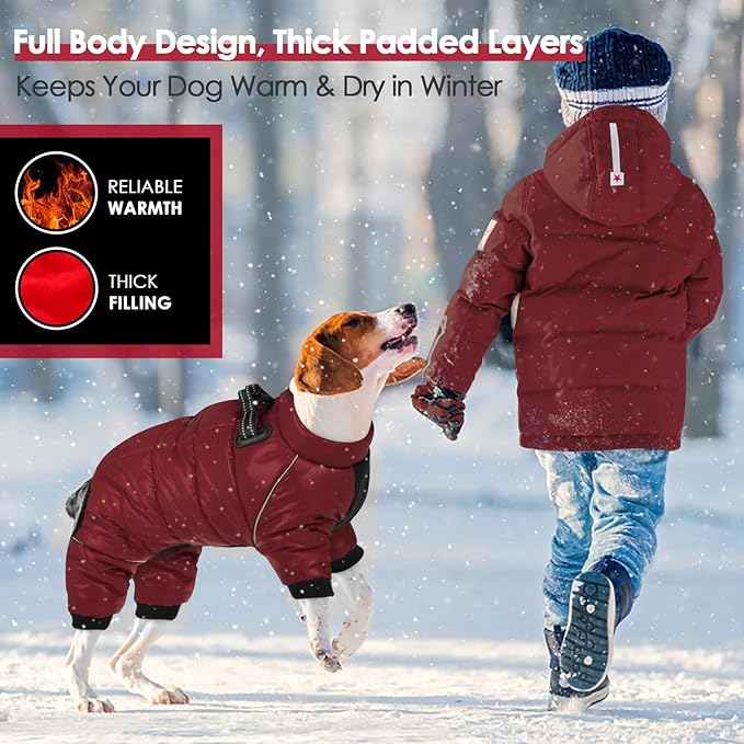 AOFITEE Dog Coat, Waterproof Dog Jacket for Winter, Warm Fullbody Dogs Snowsuit, Winter Coat for Small Dogs, Zip Up Pet Puffer Jacket Fleece Vest, Outdoor Reflective Pet Coats, Christmas Red, S