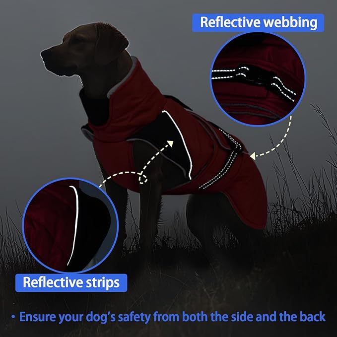 MIGOHI Thermal Large Dog Fleece Jacket - Rainproof Coat for Large Dogs, Thick Dog Winter Coat,Snow Jacket for Dogs Windproof for Hunting Camping,Windy Chilly Days,Doberman,Great Dane,3XL,RedBlack