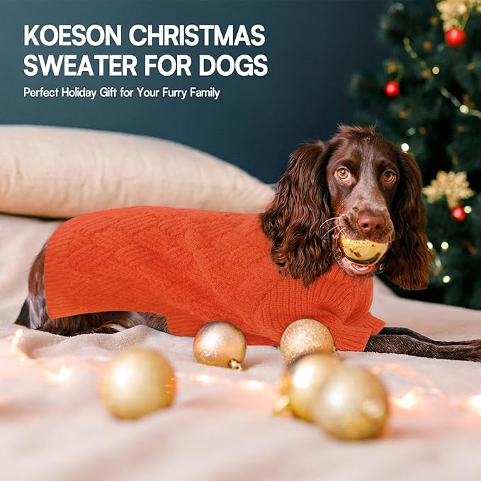 KOESON Dog Sweater for Extra Large Dogs Boy and Girl, Warm Fall Dog Sweater for Halloween, Soft XXL Dog Sweaters with Sleeves for Pitbull, Labrador, Golden Retriever, Doberman, Orange, XXLarge