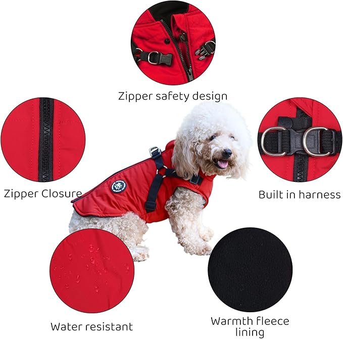 Norbi Dog Coat - Winter Jacket with Built-in Harness, Adjustable Warm Coats for Small, Medium & Large Dogs, Perfect for Cold Weather