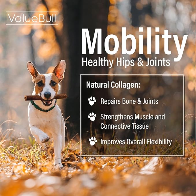 ValueBull Collagen Sticks for Dogs, 6 Inch Medium Chews, Natural Long-Lasting Dog Treats, 100 Count Bulk Pack - Supports Joints, Skin & Coat with Chondroitin & Glucosamine