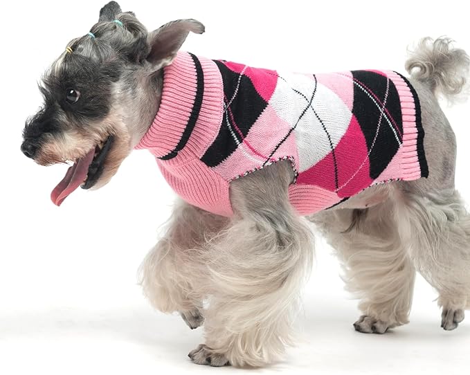 KOOLTAIL Dog Sweater Pet Knitted Clothes - Classic Plaid Pull Over Turtleneck Dog Sweaters with Leash Hole Warm Dogs Winter Clothing for Small Medium Dogs Cats Puppy M