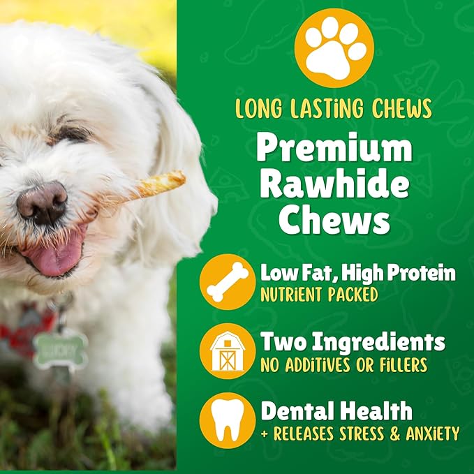 Chicken Wrapped Rawhide Dog Treats – 80ct. Rawhide Chew Sticks – Long Lasting Chews for Small Dogs Made in The USA with Natural Chicken and Beef Hide
