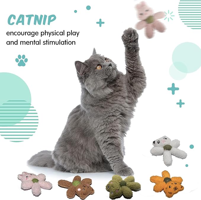 Cat Toys with Catnip Kitten Chew Bite Supplies Boredom Relief Fluffy Kitty Teeth Cleaning Chewing Cat Lovers Interactive Plush Gift (Tiger)