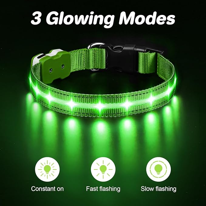 PcEoTllar Light Up Dog Collars, Led Dog Collar, Rechargeable, Night Walking, Waterproof, Glow in The Dark Dog Collars Light for Large Small Medium Dogs, Green m