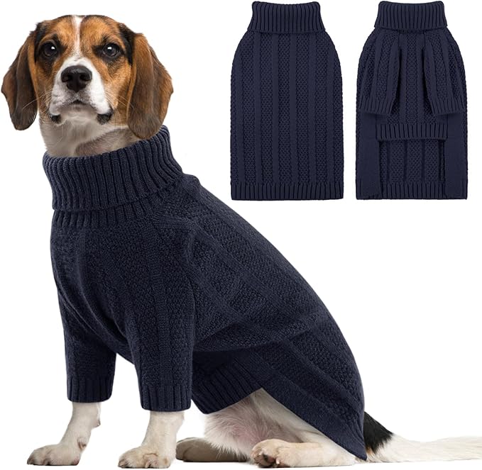 Queenmore XL Dog Sweater,Christmas Dog Sweaters for Extra Large Dogs Girl Boy,Warm Soft Fall Doggy Pullover Clothes,Turtleneck Knitted Pet Winter Apparel for Golden Retriever,Labrador(Dark Navy,XL)