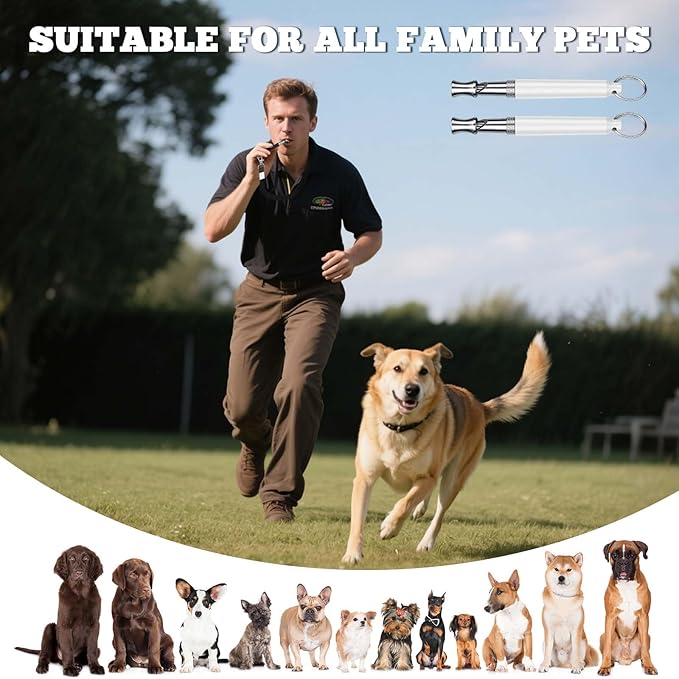 2 PCS Dog Whistles,Professional Recall Dog Training Whistle with Lanyard,Adjustable Ultrasonic Silent Dog Recall Whistles,Dog Whistle to Stop Barking Neighbors Dog,Dog Barking Stopper (White+White)