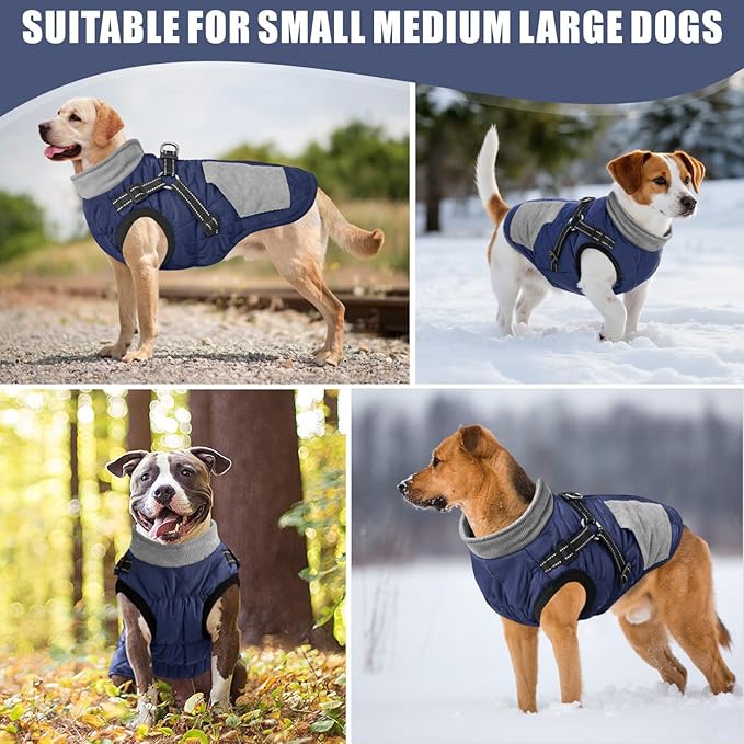 Mosucoirl Warm Dog Coats Pet Clothes, Waterproof Dogs Jacket Reflective Pet Outfits Winter Dog Cold Weather Coat Cozy Snow Jackets Vest for Small Medium Large Dogs Puppy Doggie (NavyBlue, L)