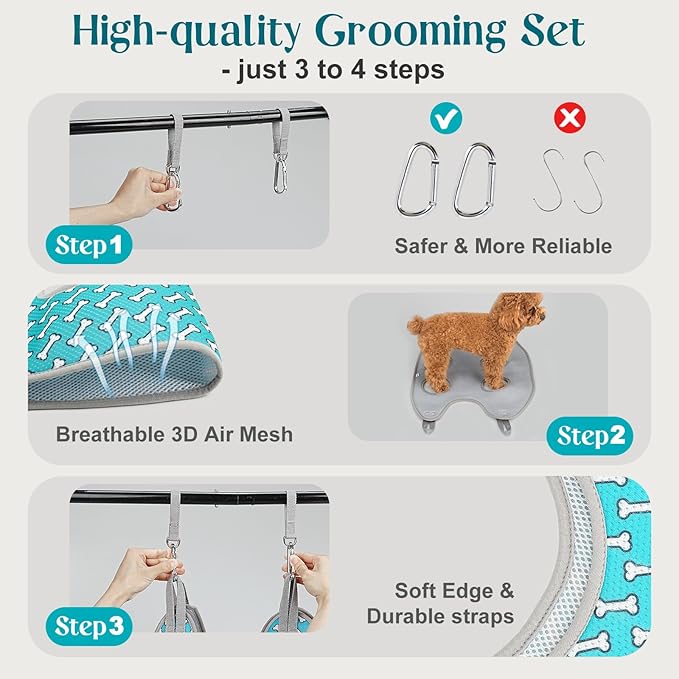 Supet Dog Grooming Hammock Harness for Dogs Cats, Relaxation Pet Nail Clipper Hammock, Restraint Dog & Small Animal Leashes Sling for Groomingk for Nail Trimming (Coral Blue, 2XS)