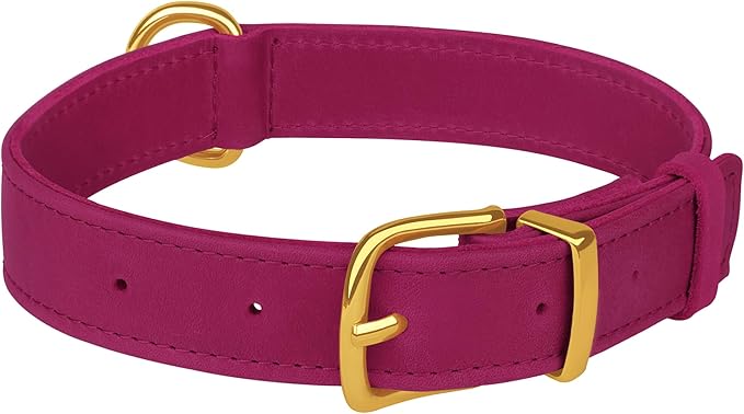 Leather Dog Collar - Heavy Duty Adjustable Soft Padded Pet Collars for Small Medium Large Dogs Breed - Black Green Brown Pink Red Blue (Pink, M, 12"-15" Neck Fit)
