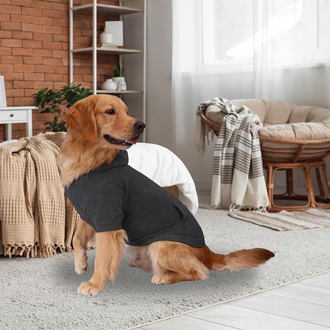 Basic Dog Hoodie Sweatshirts, Pet Clothes Hoodies Sweater with Hat and Leash Hole, Warm Outfit Coat for Large Medium Small Dogs, Dark Grey (Large)