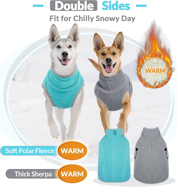 ROZKITCH Reversible Dog Coat Super Warm Fleece Sherpa Sweater with Leash Hole & Embroidery, Adjustable Double-Sided Plush Sweatshirt for Medium Large Breeds Bluegreen 2XL