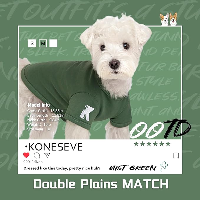 Koneseve Dog Shirts Soft Cat Clothes Comfy Cotton Stretchy for Small Dogs 2-Pack Rust & Mist Green L