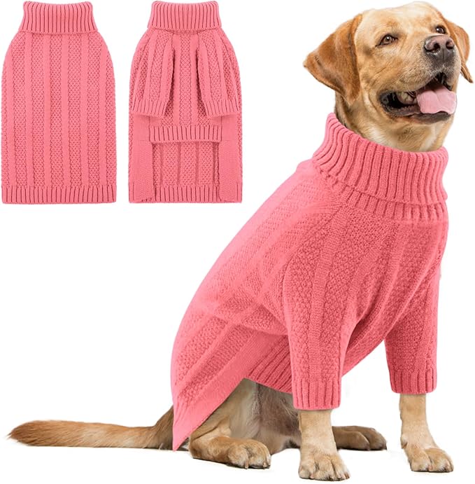 Queenmore XXL Dog Sweater,Large Dog Sweaters for Dogs Girls Boys,Xmas Turtleneck Pullover Pet Sweaters for Large Dogs,Cold Weather Doggie Sweatshirt Knitwear for Golden Retriever,Labrador(Pink,XXL)