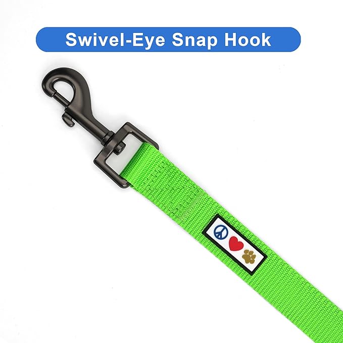 Pawtitas Personalized Dog Leash - Embroidered Custom Leash with Pet Name & Phone Number, 6 ft Long, Green, Custom Engraved Name