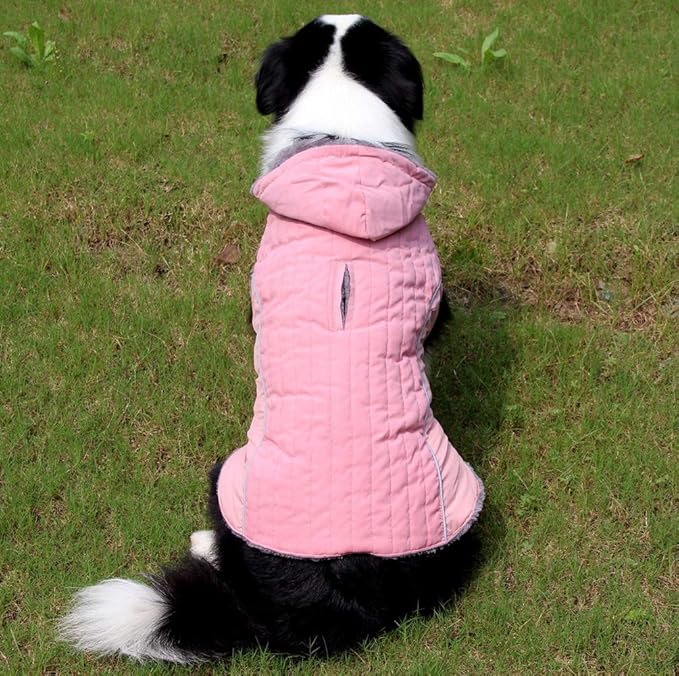 Fleece Dog Hoodie for Medium Dogs Super Warm Doggie Jacket for Cold Winter Dog Coats,Pink L