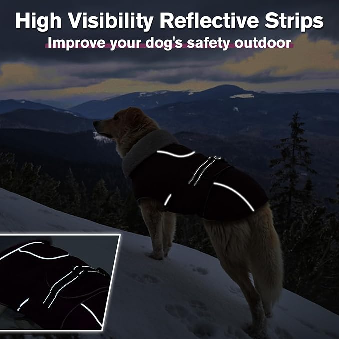 Lelepet Warm Dog Coat Waterproof Dog Jacket for Large Dogs Reflective Fleece Vest with Adjustable Buckle Hook & Loop Windproof Cold Weather Coats for Small Medium Large Dogs, Dark Purple, L